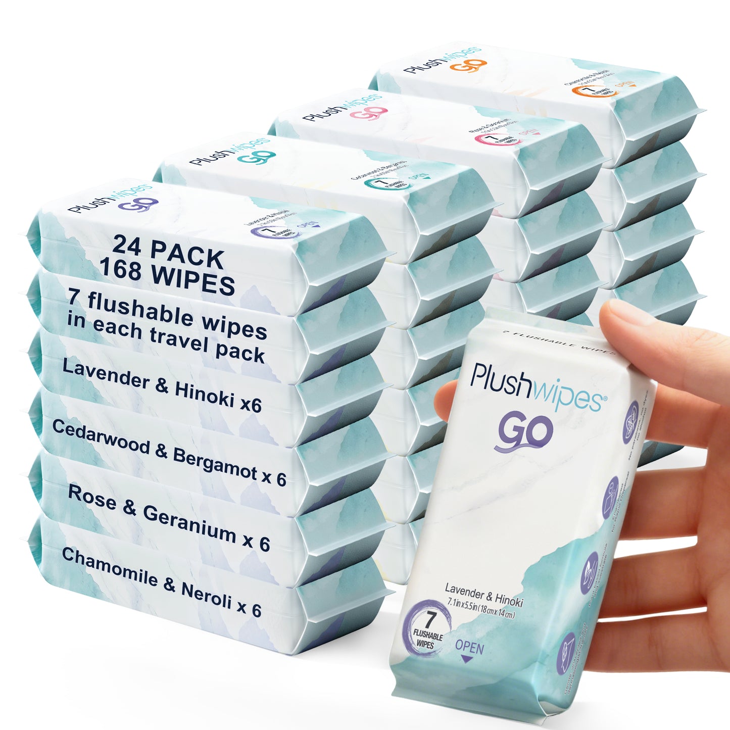Plushwipes Go Travel Pack Flushable Wipes 24-Pack, 168 Wipes – Compact, Clean, Ready Anywhere