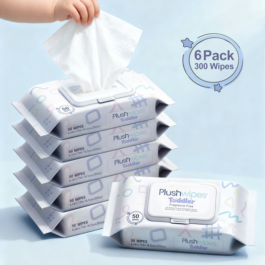 Plushwipes Toddler 50ct Wipes 6-Pack, 300 Wipes - Gentle, Plant-Based Care for Little Ones