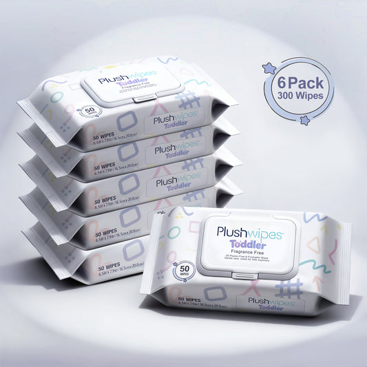 Plushwipes Toddler 50ct Wipes 6-Pack, 300 Wipes - Gentle, Plant-Based Care for Little Ones