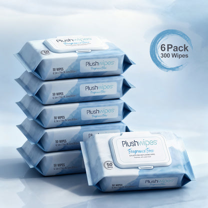 Plushwipes 50ct Flushable Wipes 6-Pack, 300 Wipes - Everyday Plant-Based Care